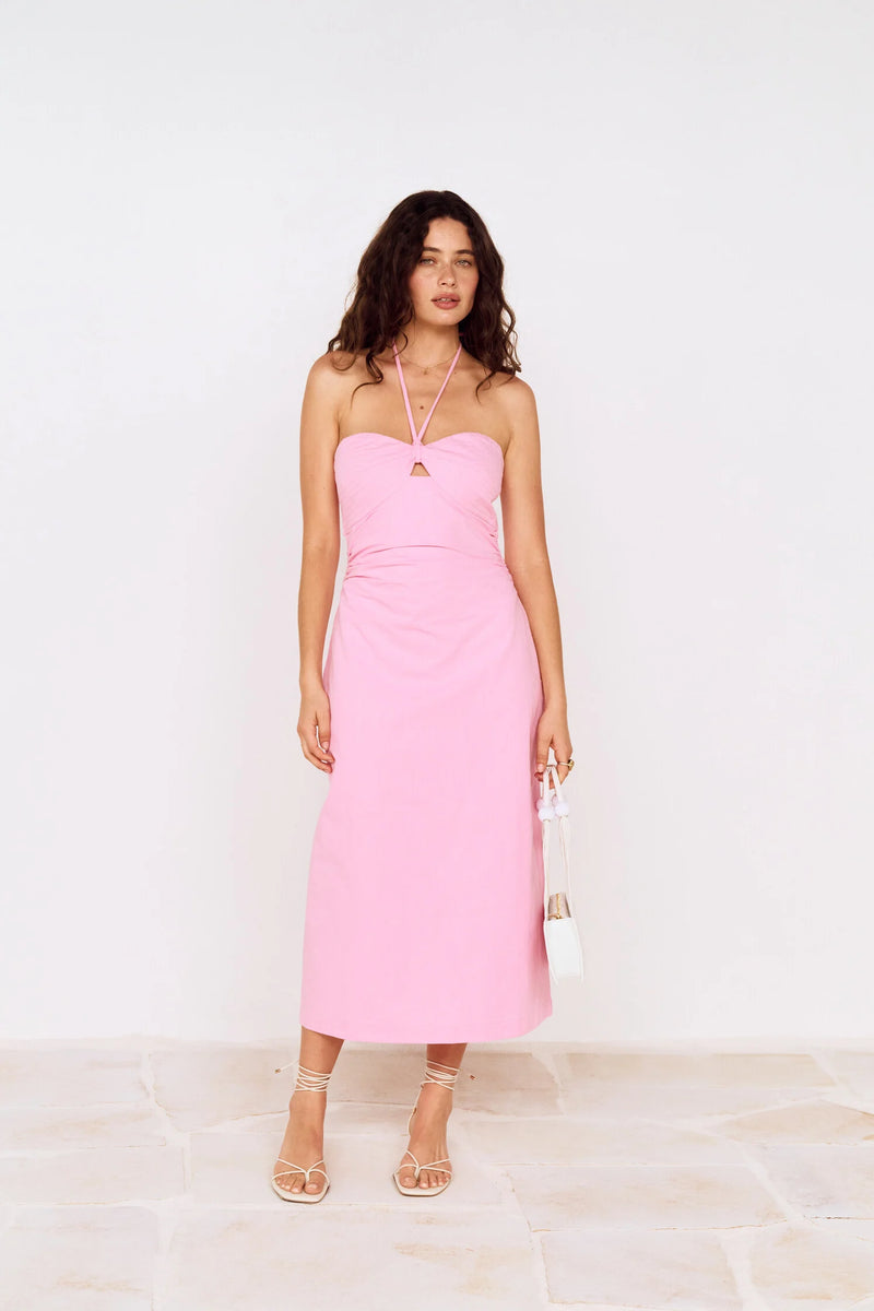 purple floral halter neck bodycon midi dress Wrap Watercolor Print from the delicate pleating main image 1