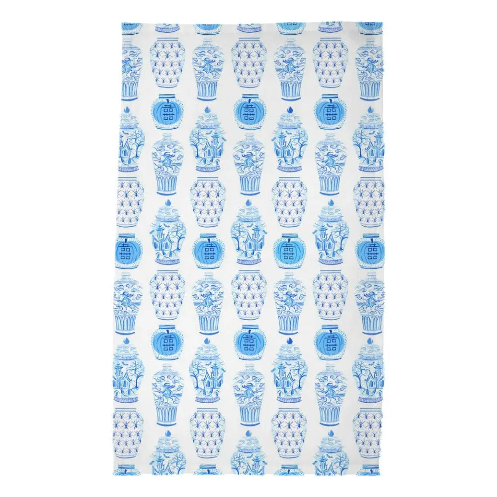 Spooky Chinoiserie Halloween Poly Twill Tea Towel | Blue