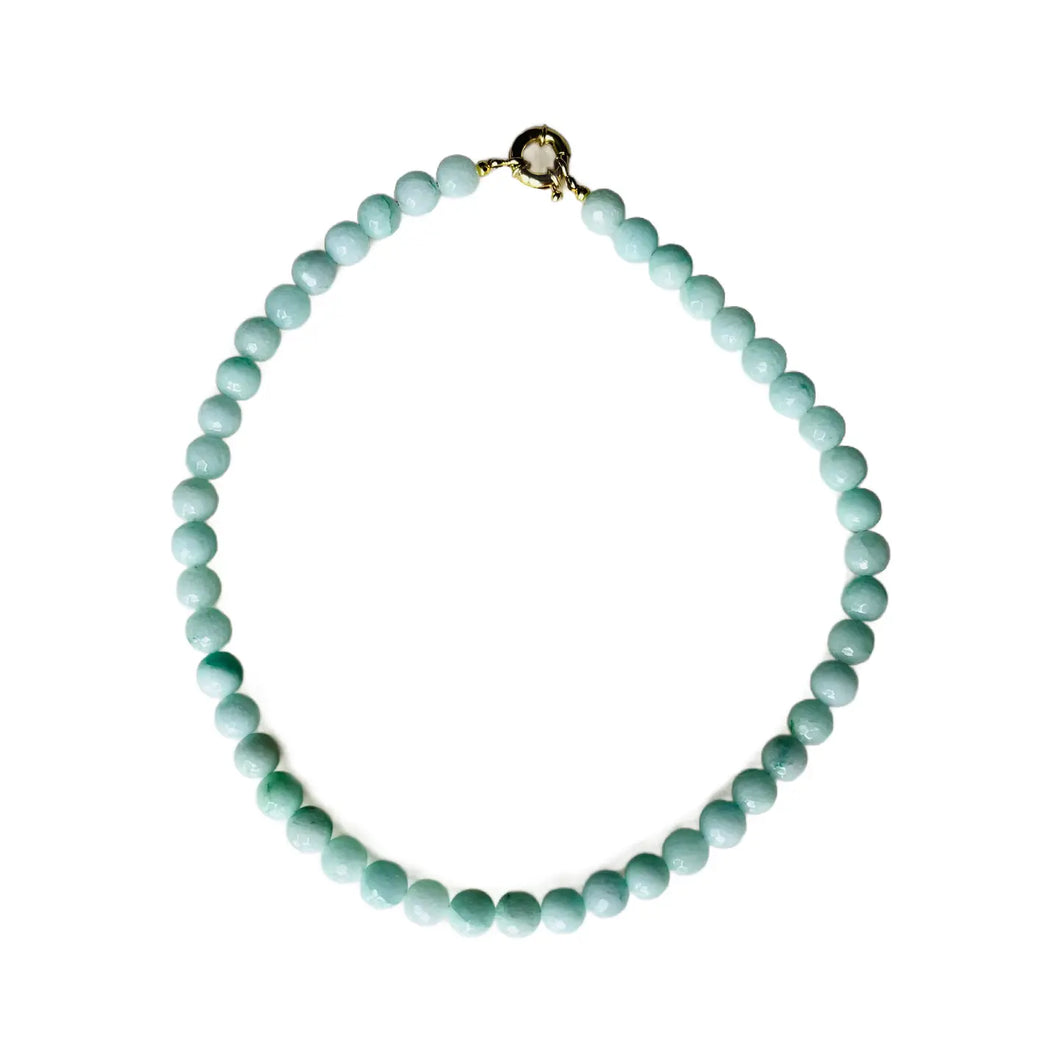 Aqua Jade Gumball Gemstone Necklace