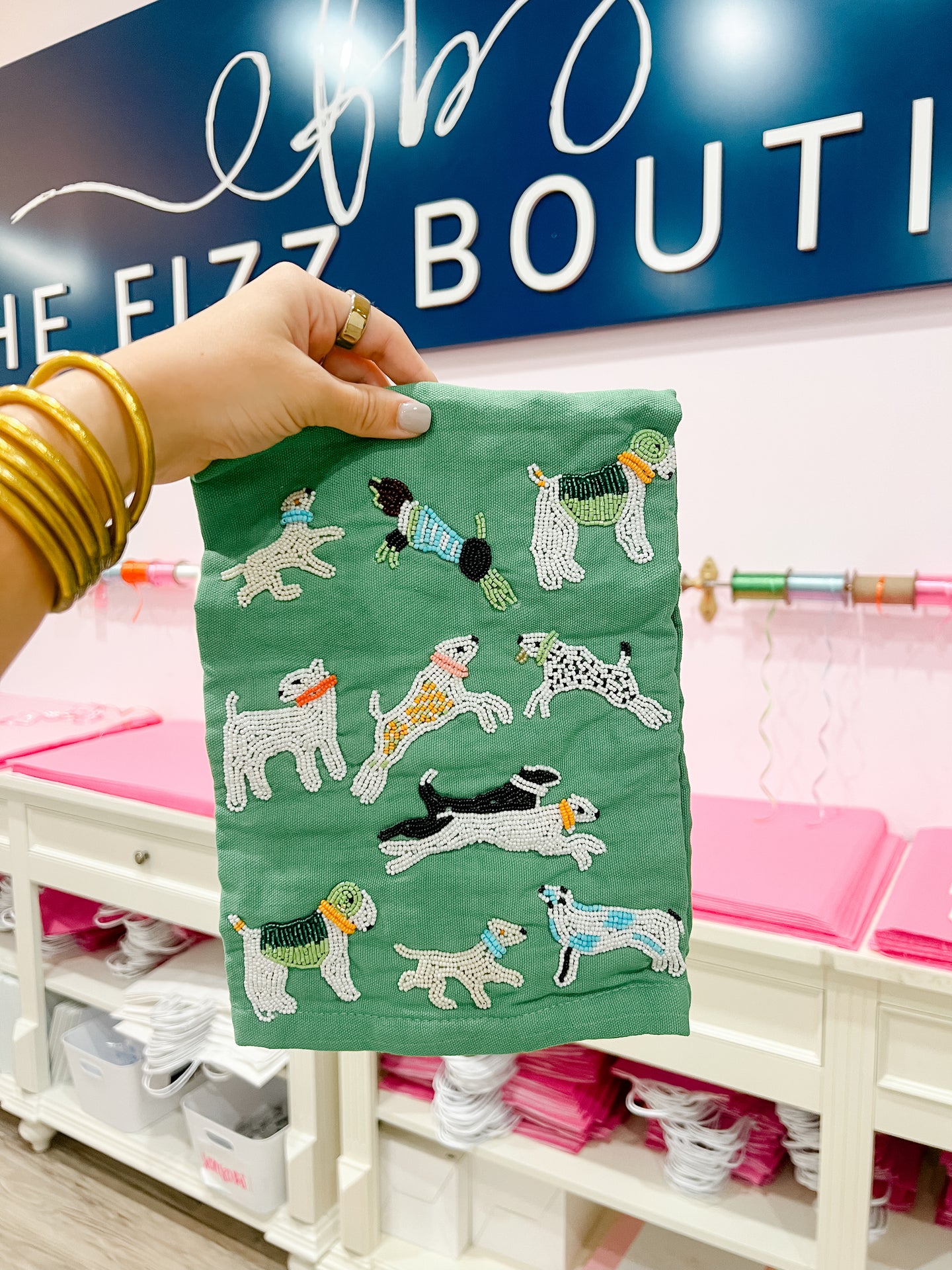 Dogs Beaded Tea Towel