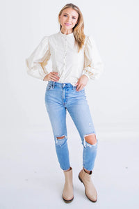 Karlie Ivory Poplin Button Top