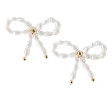 Load image into Gallery viewer, Petite Pearl Bow Stud Earrings