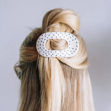 Load image into Gallery viewer, Teleties White Polka Dot Party Medium Flat Round Hair Clip