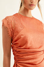 Load image into Gallery viewer, Adelyn Rae Jordyn Asymmetric Hem Ruched Mini Dress | Burnt Orange