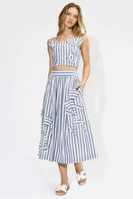 Load image into Gallery viewer, Adelyn Rae Emma Striped 3D Floral Detail Set | Blue/White