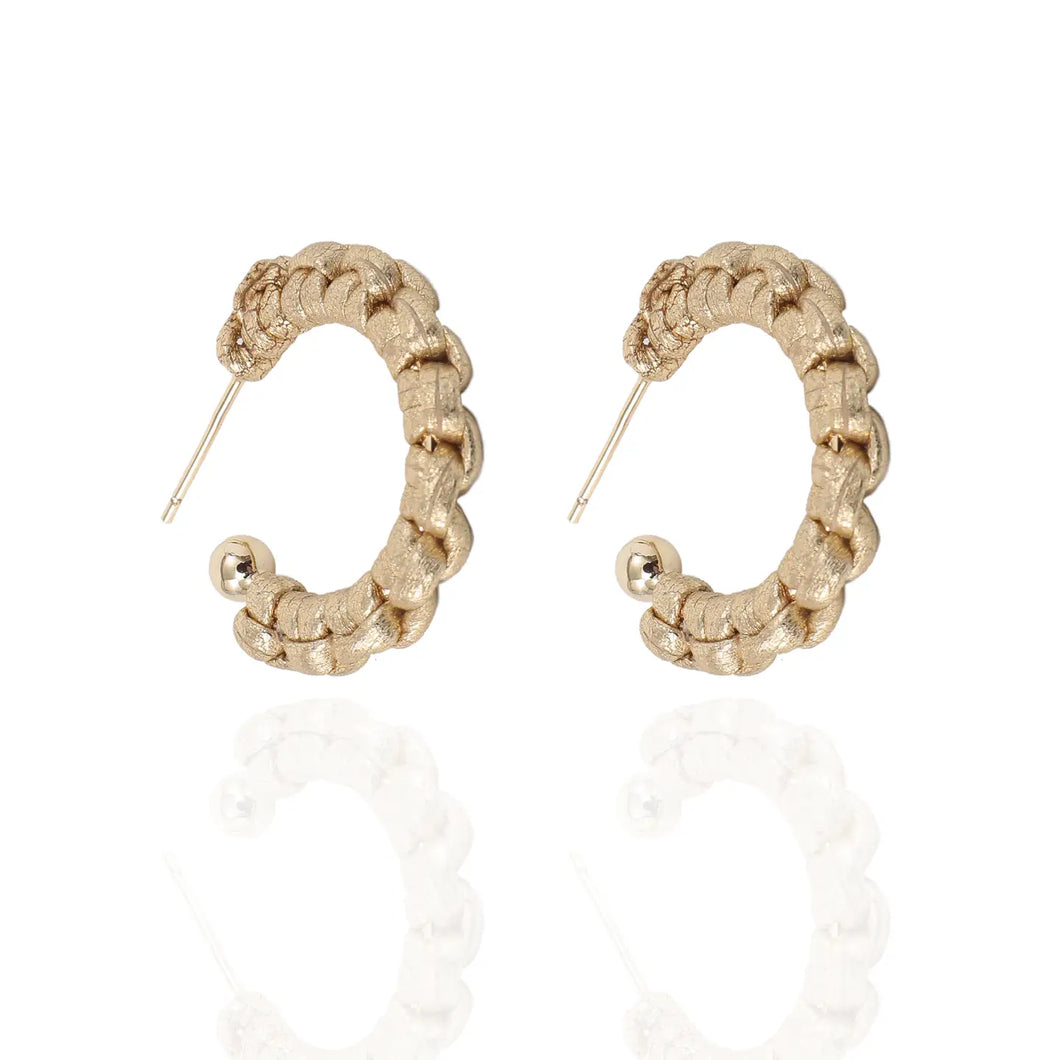 Gold Leather Petite Braided Hoop Earrings