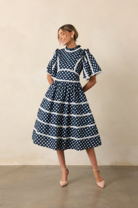 Prosperina Andromeda Midi Dress | Navy Polka Dot