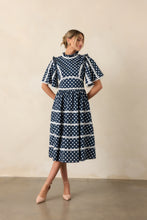 Load image into Gallery viewer, Prosperina Andromeda Midi Dress | Navy Polka Dot