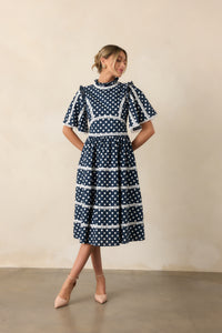 Prosperina Andromeda Midi Dress | Navy Polka Dot