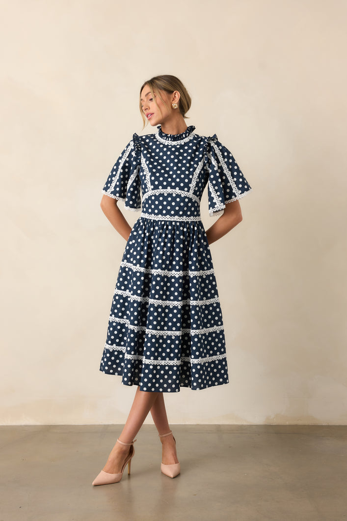 Prosperina Andromeda Midi Dress | Navy Polka Dot