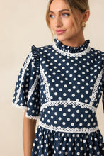 Load image into Gallery viewer, Prosperina Andromeda Midi Dress | Navy Polka Dot