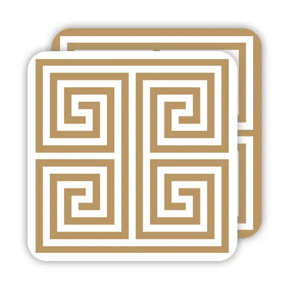 Greek Key Gold Square Coaster