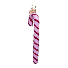 Load image into Gallery viewer, Love Pink Candy Cane Glass Ornament