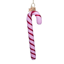 Load image into Gallery viewer, Love Pink Candy Cane Glass Ornament