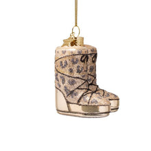 Load image into Gallery viewer, Champagne Panther Snow Boots Glass Ornament