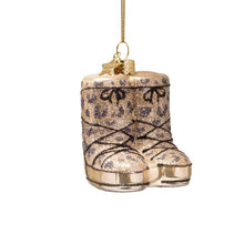 Load image into Gallery viewer, Champagne Panther Snow Boots Glass Ornament