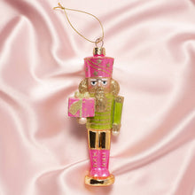 Load image into Gallery viewer, Pink &amp; Green Nutcracker Glass Ornament