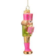 Load image into Gallery viewer, Pink &amp; Green Nutcracker Glass Ornament