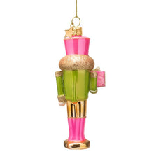 Load image into Gallery viewer, Pink &amp; Green Nutcracker Glass Ornament