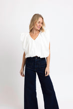 Load image into Gallery viewer, Karlie White Poplin Vneck Bubble Top