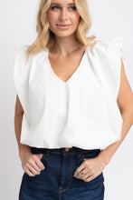 Load image into Gallery viewer, Karlie White Poplin Vneck Bubble Top