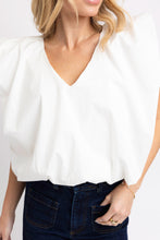 Load image into Gallery viewer, Karlie White Poplin Vneck Bubble Top