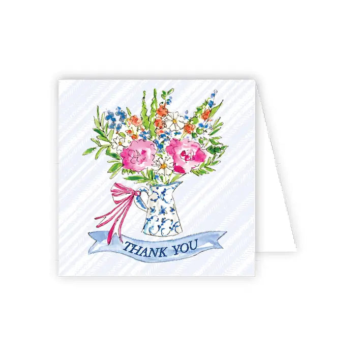 Handpainted Thank You Flowers in Blue Pitcher Enclosure Card