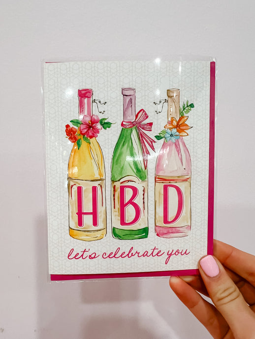 Handpainted HBD Let's Celebrate You Bottles Greeting Card