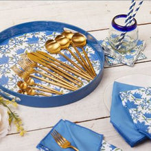 Load image into Gallery viewer, rockflowerpaper Tilly Blue Round Laquer Serving Tray