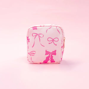 Pink Bows Nylon Cosmetic Zipper Bag