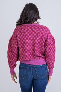 Karlie Magenta Plaid Sweater Cardigan