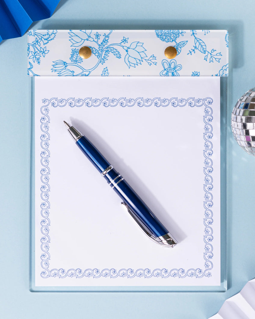 Blue Block Flowers Small Acrylic Notepad