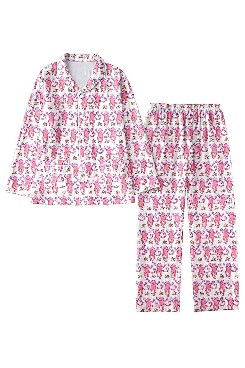 Monkey Pajamas Long Set | Pink