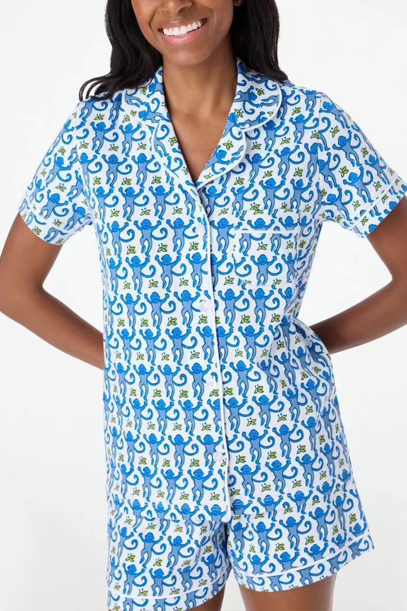 Monkey Pajamas Short Set | Blue