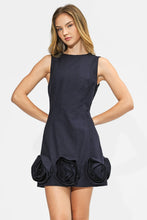 Load image into Gallery viewer, Adelyn Rae Renia 3D Floral Hem Mini Dress | Navy
