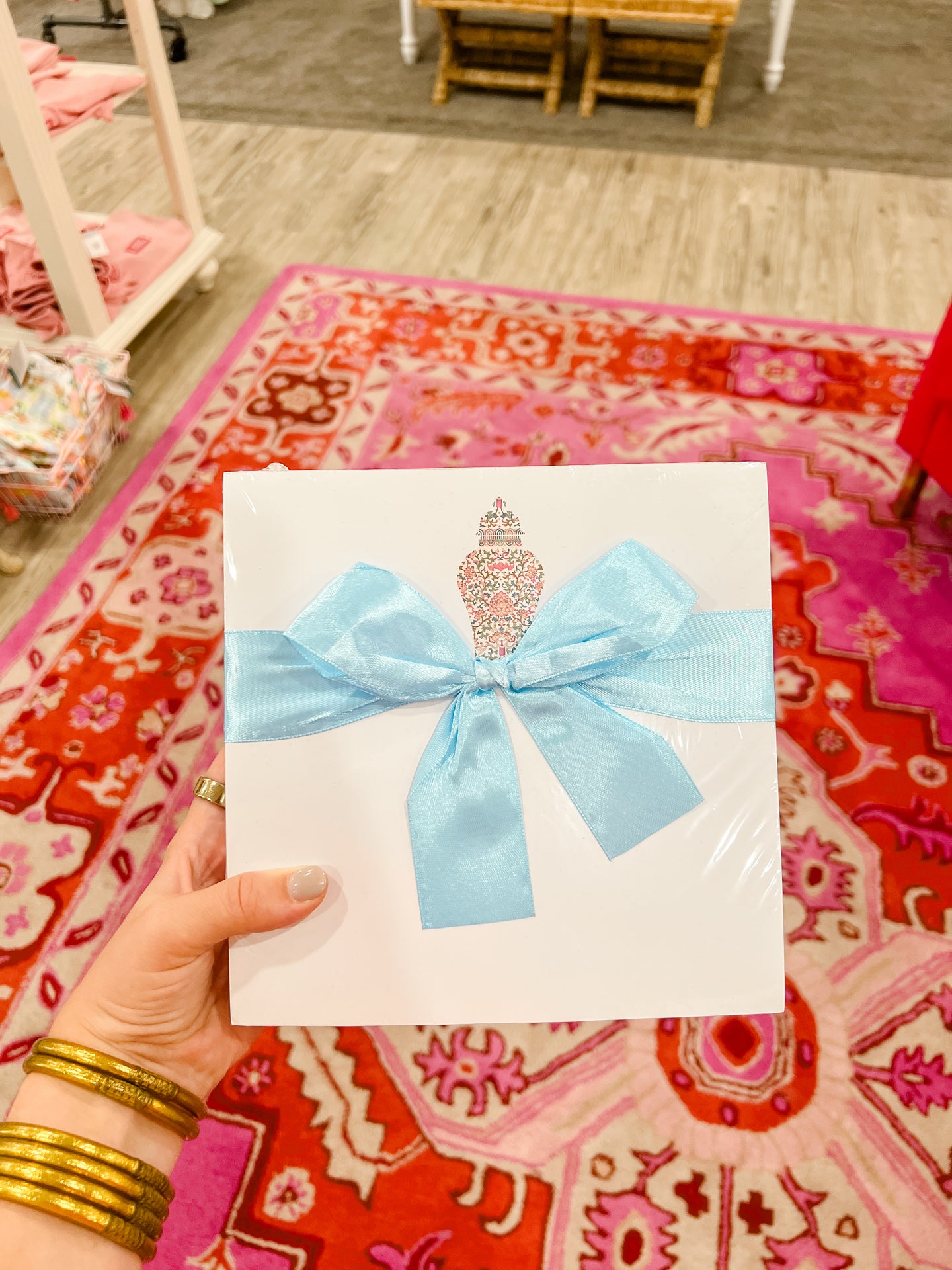 Ginger Accent Jar W/ Blue Ribbon Notepad