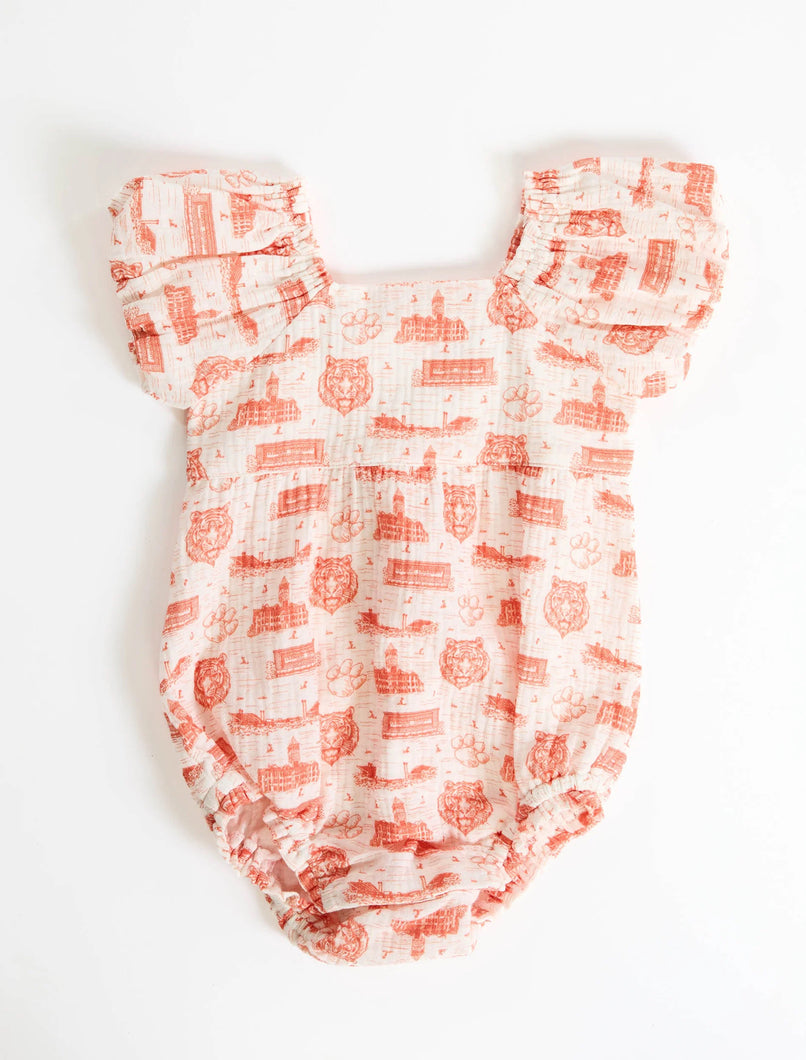 Clemson Team Toile Puff Sleeve Onesie