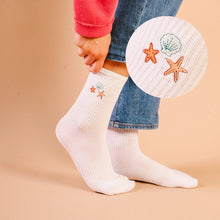 Load image into Gallery viewer, Embroidered Crew Socks - Seashells
