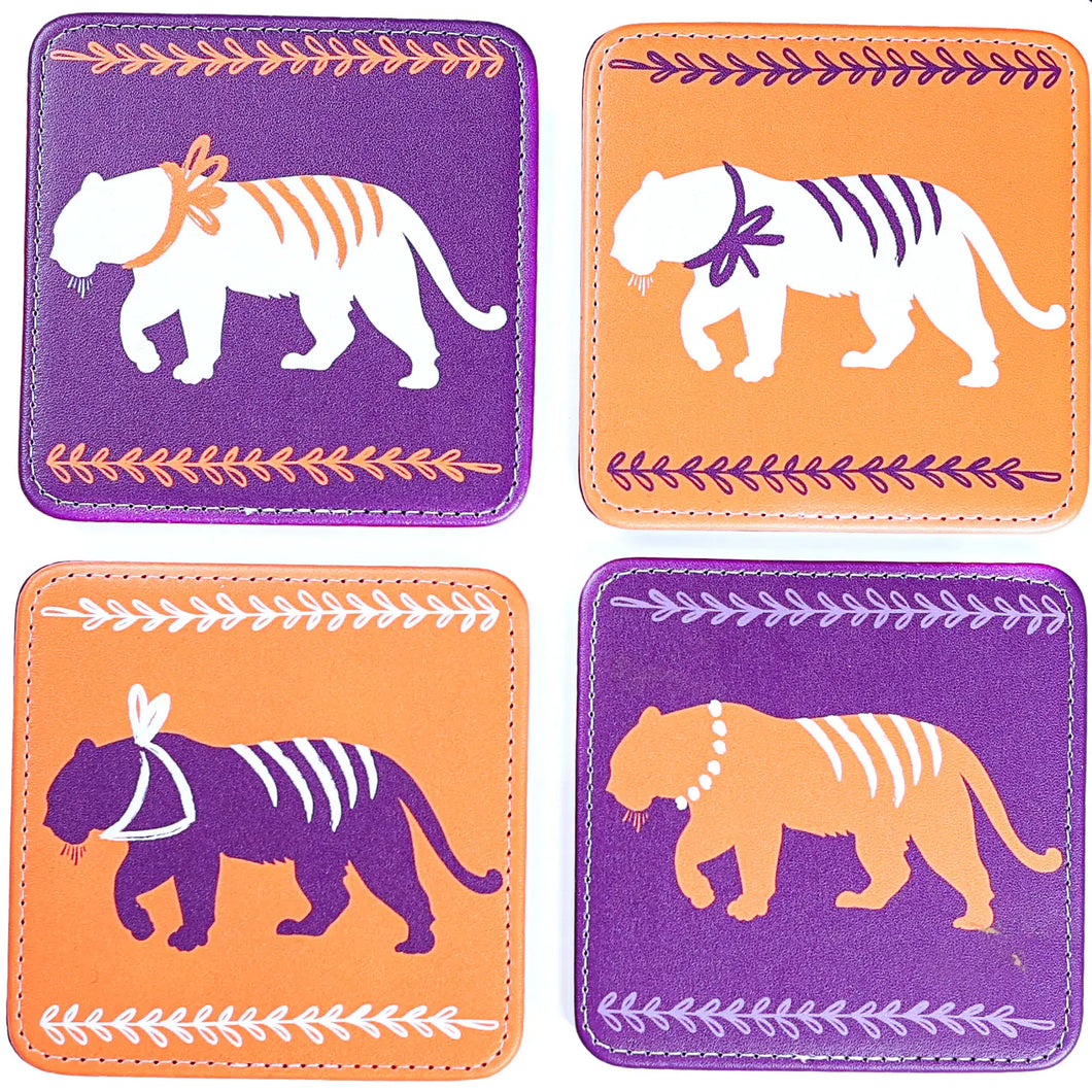 Spirit Tiger in Purple + Orange Coasters