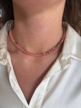 Load image into Gallery viewer, Small Pink Gemstone Necklace with Gold Accents
