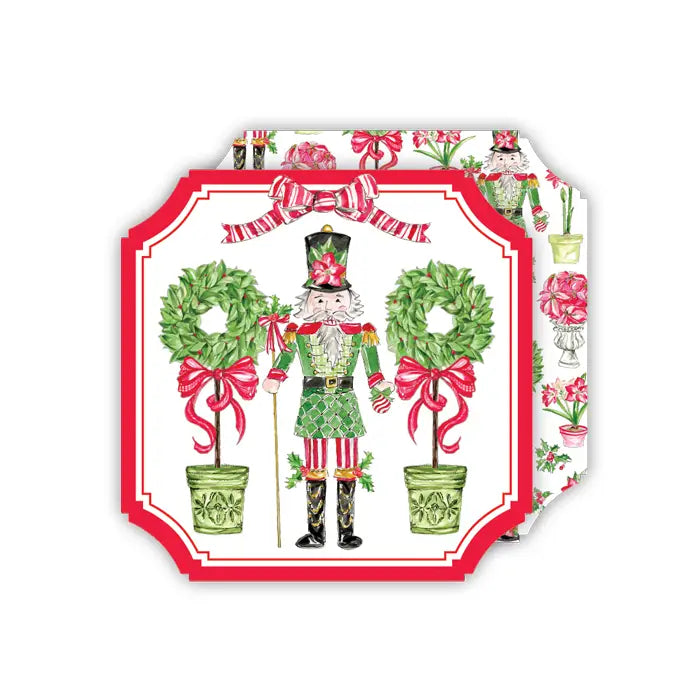 Handpainted Poinsettia Nutcracker Wreath Ticket Coaster