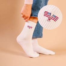 Load image into Gallery viewer, Embroidered Crew Socks - American Flags