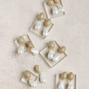 Sparkling Vintage Chunky Gold and Pearl Drop Earrings
