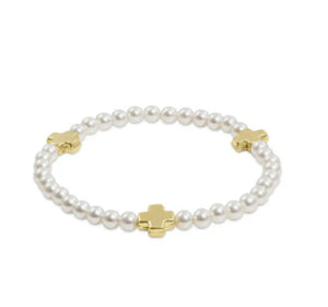 enewton Signature Cross Pearl Pattern 4mm Bead Bracelet - Gold