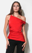 Load image into Gallery viewer, Greylin Yvette Asymmetric Side Pleated Top | Crimson