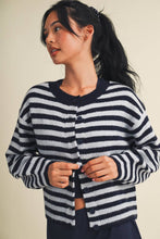 Load image into Gallery viewer, Striped Knit Button Up Cardigan Sweater | Navy Blue Stripe
