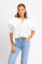 Load image into Gallery viewer, Karlie White Eyelet Novelty Collar Top