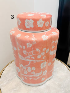 Hand-Painted Pink Chinoiserie Vases / Jar