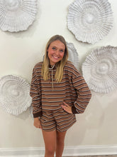 Load image into Gallery viewer, Daily Stripe Mockneck Short Set | Tan &amp; Brown