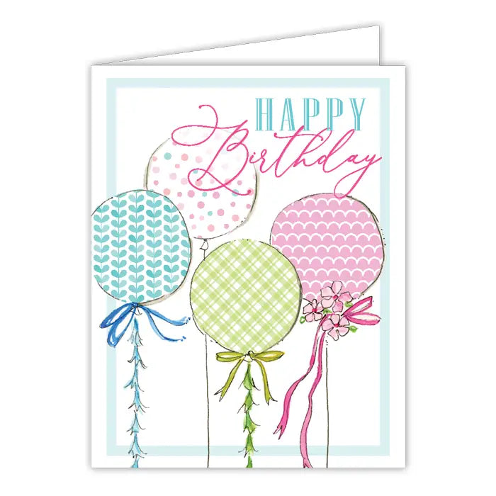 Handpainted Happy Birthday Balloons Greeting Card
